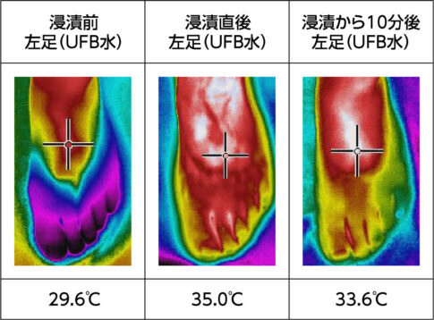 表面温度保持効果・UFB水の温水に足をつけた後の温度変化｜株式会社フジパスク